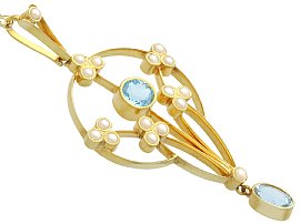 Art Nouveau Style Aquamarine and Pearl Pendant