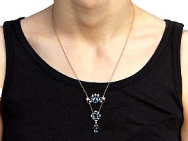 19th Century Aquamarine Necklace being worn