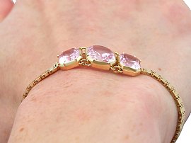 Pink Topaz Bracelet in Yellow Gold Wearing