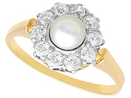 Edwardian Pearl Cluster Ring with Diamonds in 18ct Yellow Gold