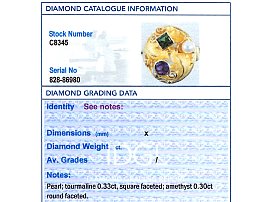 Pearl and Tourmaline Ring in Gold for Sale Grading Card