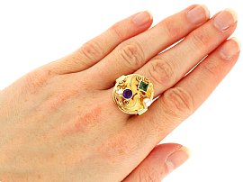 Pearl and Tourmaline Ring in Gold for Sale Wearing Hand