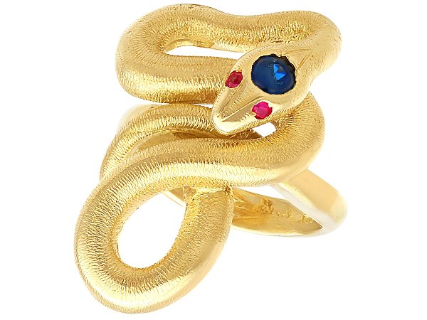 Vintage Gold Snake Ring with Sapphire 
