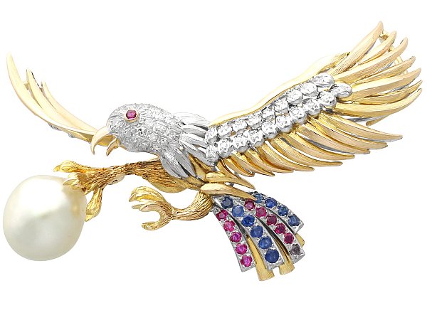 Eagle Brooch with Pearl and Gemstones for Sale
