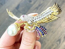 Eagle Brooch with Pearl and Gemstones 