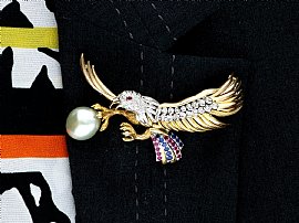 Eagle Brooch with Pearl and Gemstones Wearing 