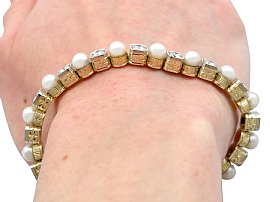 Pearl and Diamond Line Bracelet Wearing