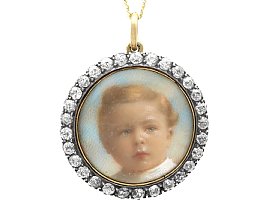 Antique 2.32ct Diamond Miniature Portrait Pendant in 12ct Yellow Gold