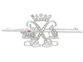 Antique 0.29ct Diamond and Ruby, 9ct White Gold Argyll and Sutherland Highlanders Brooch