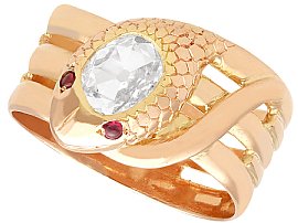 Edwardian 0.73ct Diamond and Ruby Snake  Ring in 18ct Rose Gold