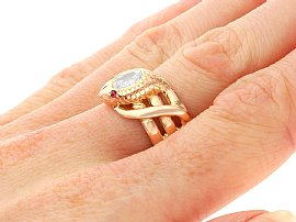 Diamond Snake Ring in Rose Gold Wearing 