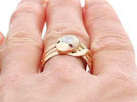 Diamond Snake Ring in Rose Gold Wearing 