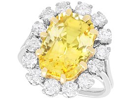 10.78ct Ceylon Yellow Sapphire Ring with 1.42 ct Diamond  in Platinum
