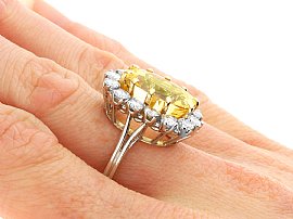 Yellow Sapphire Ring with Diamonds On Hand