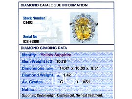  Yellow Sapphire Ring with Diamonds Grading