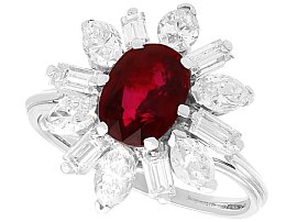 Vintage 1.70ct Thai Ruby and 1.68ct Diamond Ring in Platinum