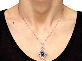 Sapphire and Pearl Pendant Wearing Image