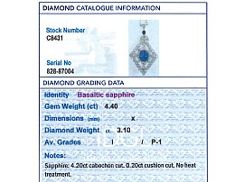 Blue Sapphire Pendant Necklace with Diamonds Grading Card