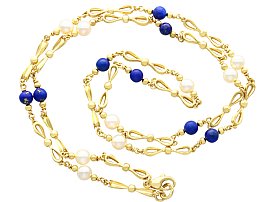 Lapis Lazuli Stone Necklace with Pearls 
