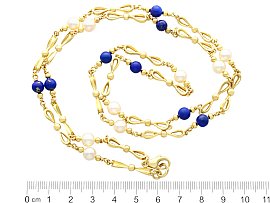 Lapis Lazuli Stone Necklace with Pearls Ruler