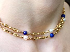 Lapis Lazuli Stone Necklace with Pearls Wearing