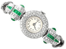 Antique 1.25ct Emerald, 2.02ct Diamond and Platinum Watch - Art Deco