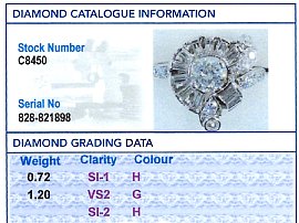 1950s Diamond Dress Ring for Sale grading card