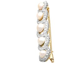 Natural Pearl and Diamond Brooch side on view