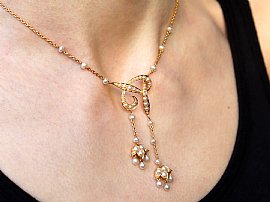 Victorian Seed Pearl Necklace for Sale Wearing