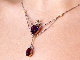 Amethyst Heart Necklace in Gold for Sale wearing