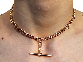 Victorian T Bar Chain in Yellow Gold wearing
