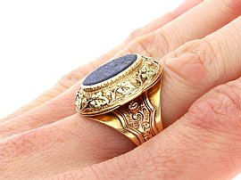 Antique Lapis Lazuli Men's Ring on Hand