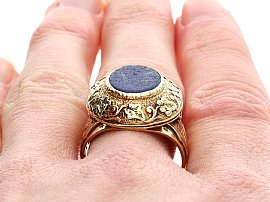Antique Lapis Lazuli Men's Ring on Finger