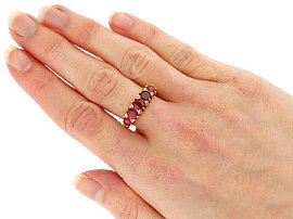 Antique 5 Stone Ruby Ring in 18k Gold Wearing