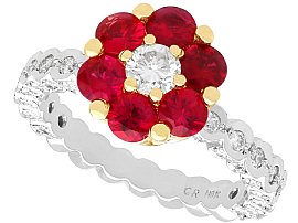 Floral 1.46ct Ruby and 1.88ct Diamond Cluster Ring in White Gold