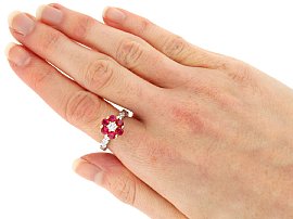 Wearing Floral Ruby Ring with Diamonds