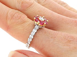 Floral Ruby Ring with Diamonds on Hand