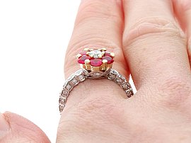 Floral Ruby Ring with Diamonds on Finger