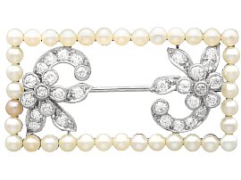 Antique Natural Pearl and Diamond Brooch 17ct White Gold
