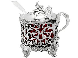Silver Mustard Pot with Red Liner