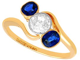 Edwardian Sapphire and Diamond Trilogy Twist Ring in 18ct Yellow Gold