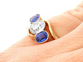 Edwardian Sapphire and Diamond Trilogy Ring on Hand