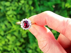 Ruby and Diamond Cluster Ring Yellow Gold outside