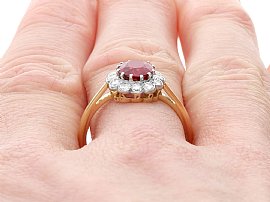 Ruby and Diamond Cluster Ring Yellow Gold wearing 