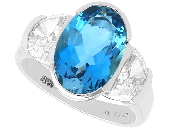 Aquamarine Ring with Half Moon Diamonds