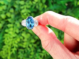 Aquamarine Ring with Half Moon Diamonds 