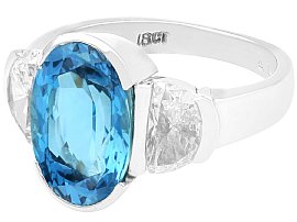 Aquamarine Ring with Half Moon Diamonds