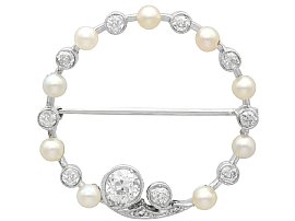 Pearl and 1.18ct Diamond Circular Brooch in 15ct White Gold