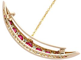 Victorian Ruby Crescent Brooch for Sale reverse 