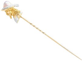 Victorian Stick Pin Brooch with Natural Pearl in Yellow Gold
